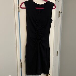 Theory Black Ruched Midi Dress